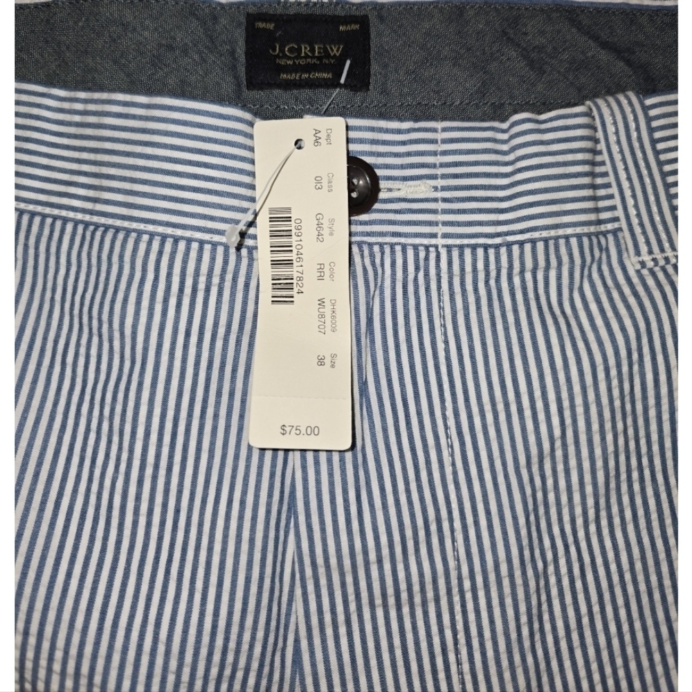 NWT J. Crew Seersucker 9" Shorts Blue White Striped Classic Golf - Picture 3 of 4